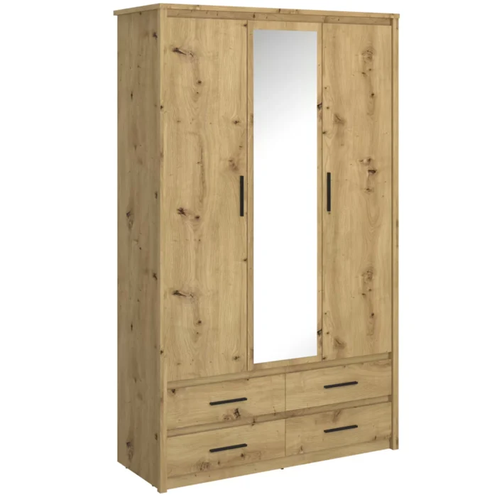 Szafa z lustrem 3 drzwi 4 szuflady AYSON dąb artisan - 127,6