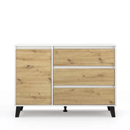 Komoda 1 drzwi 3 szuflady BORG - biały/dąb artisan
