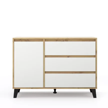 Komoda 1 drzwi 3 szuflady BORG - dąb artisan/biały