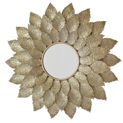 Lustro okrągłe FIORI-Dekoracyjna Metalowa Rama z metaloplastyki w Stylu Glamour