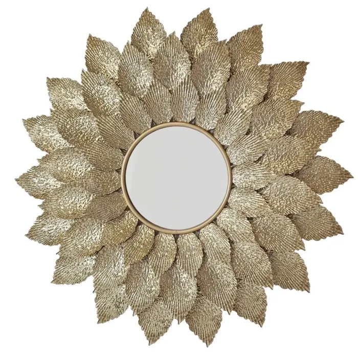 Lustro okrągłe FIORI-Dekoracyjna Metalowa Rama z metaloplastyki w Stylu Glamour