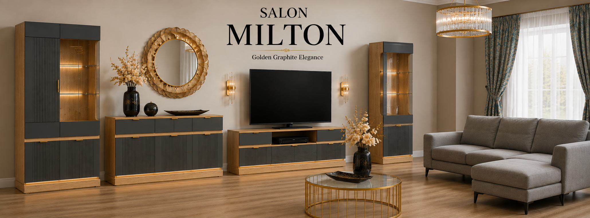 SALON MILTON – Golden Graphite Elegance