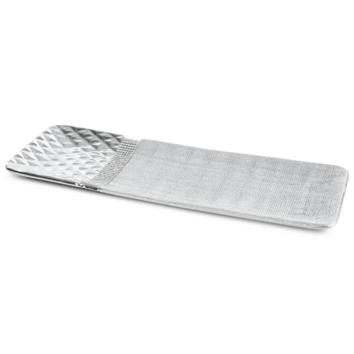 Patera ceramiczna srebrna dekoracyjna  z dodatkiem cyrkoni 39x13x3 cm SOLEN