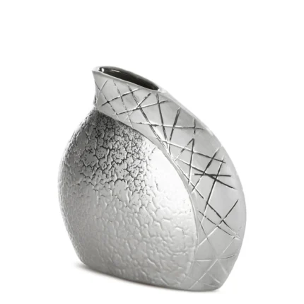 Wazon ceramiczny srebrny  łączący strukturalną powierzchnie z lśniącym wzorem 20x8x19 cm ALIRA