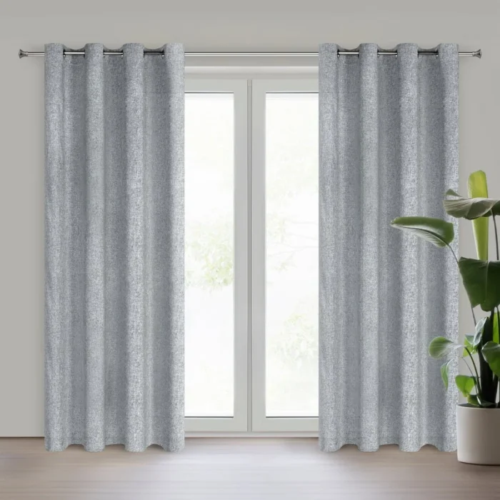 Zasłona stalowa z matowej tkaniny z efektem melanżu 140x250 cm przelotka - ADELINA