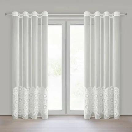 Firana kolor naturalny z tkaniny typu peru zdobiona aplikacją 140x250 cm przelotka - LIZA