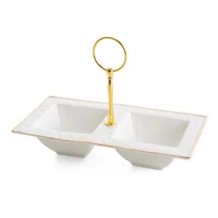 Miseczki ceramiczne dekoracyjne biało-złota zdobione złotymi akcentami 23x13x16 cm OLIVIA