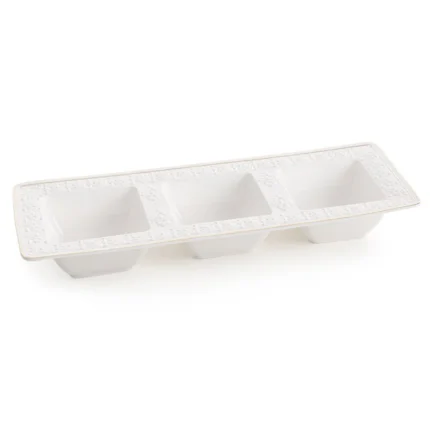 Miseczki ceramiczne dekoracyjne biało-złota zdobione złotymi akcentami 36x13x5 cm OLIVIA