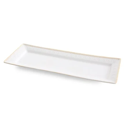 Patera ceramiczna dekoracyjna biało-złota subtelnym wytłaczanym wzorem 39x15x3 cm OLIVIA