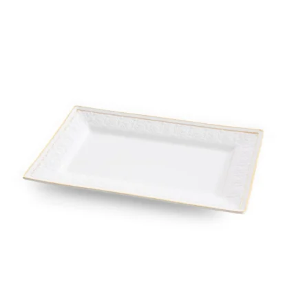 Patera ceramiczna dekoracyjna biało-złota  zdobiona subtelnym wytłaczanym wzorem 26x16x2 cm OLIVIA