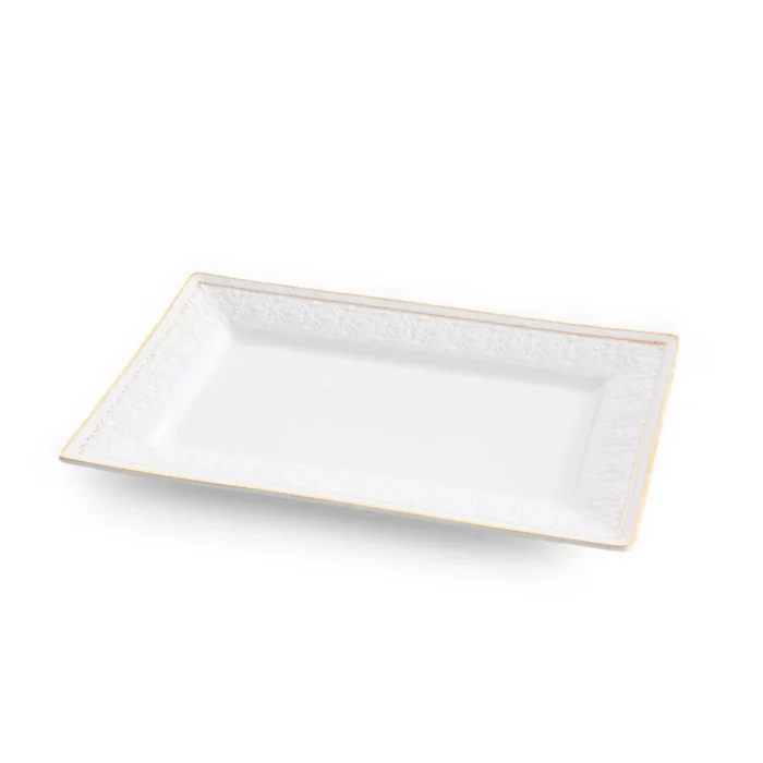 Patera ceramiczna dekoracyjna biało-złota  zdobiona subtelnym wytłaczanym wzorem 26x16x2 cm OLIVIA
