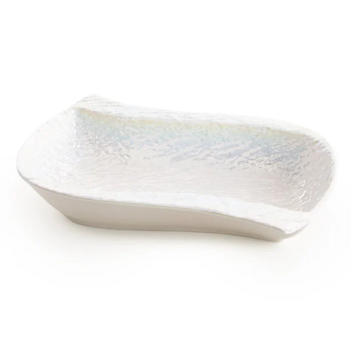 Misa ceramiczna dekoracyjna perłowa zdobiona wypukłym wzorem 26x18x5 cm NINA