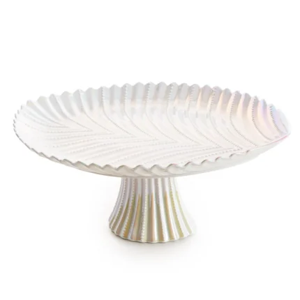 Patera ceramiczna dekoracyjna perłowa na stopce 39x31x17 cm NELA