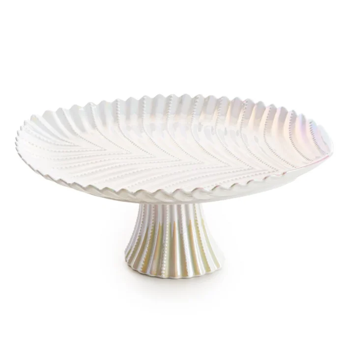 Patera ceramiczna dekoracyjna perłowa na stopce 39x31x17 cm NELA
