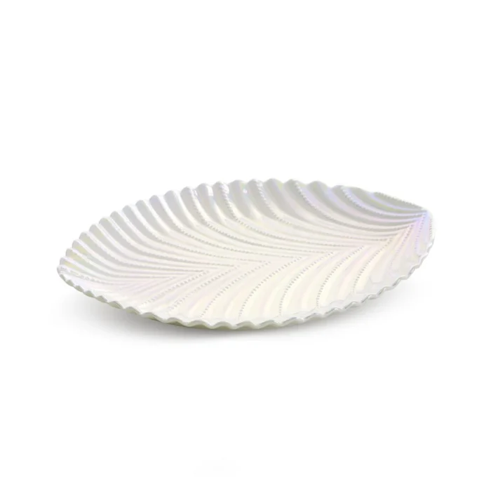 Patera ceramiczna dekoracyjna perłowa z wytłaczanym wzorem 22x18x3 cm  NELA