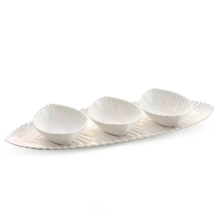 Patera ceramiczna dekoracyjna perłowa z trzema miseczkami w komplecie 17x48x6,5 cm NELA