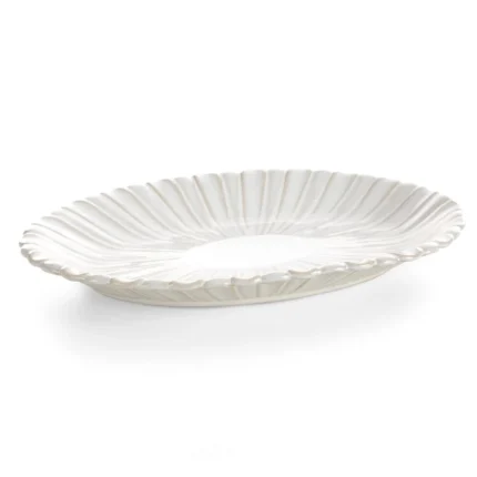 Patera ceramiczna dekoracyjna kremowa z przecieranym wzorem w stylu eko 31x20x3 cm  AVRIL