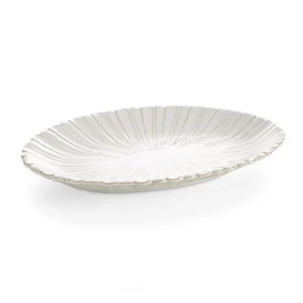 Patera ceramiczna dekoracyjna kremowa z przecieranym wzorem w stylu eko 36x23x4 cm  AVRIL