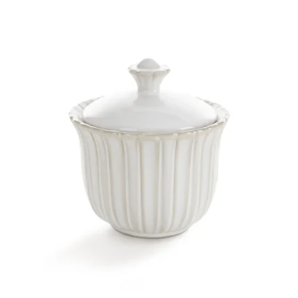 Pojemnik ceramiczny dekoracyjny kremowy  z przecieranym wzorem w stylu eko 10x10x11 cm AVRIL
