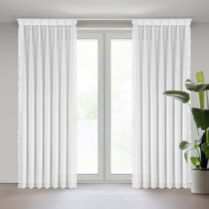 Firana biała z szyfonu zdobiona aplikacją 80x270 cm (wymiar podany na gotowo) system flex - LORETA
