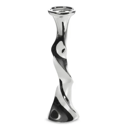 Świecznik ceramiczny dekoracyjny srebrny o skręcanej formie średnica 13x44 cm JOLY 3