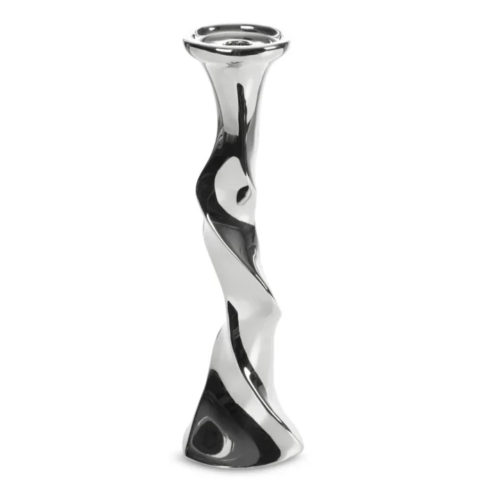 Świecznik ceramiczny dekoracyjny srebrny o skręcanej formie średnica 13x44 cm JOLY 3