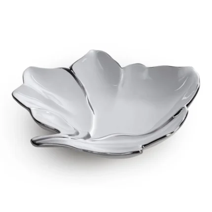 Patera ceramiczna dekoracyjna biało-srebrna w kształcie liścia 25x24x5 cm NERIS 03
