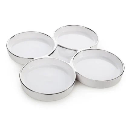 Patera ceramiczna dekoracyjna biało-srebrna minimalistyczna 25x25x6 cm MABEL 01