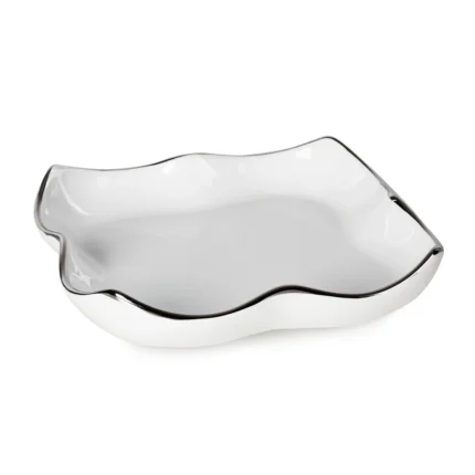 Patera ceramiczna dekoracyjna biało-srebrna  z falującymi brzegami 20x20x6 cm TONY