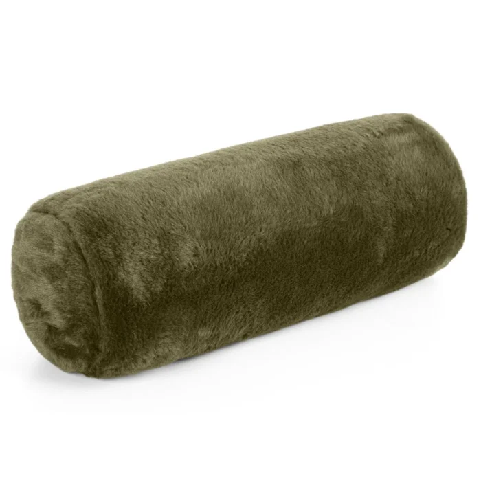 Poduszka wałek 15x45 cm oliwkowa z miękkiej futrzanej tkaniny  NINA