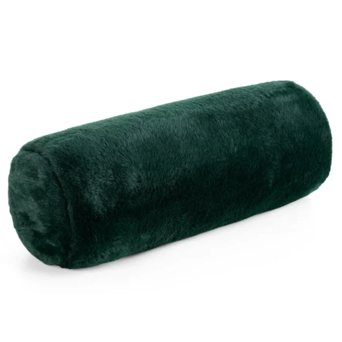 Poduszka wałek 15x45 cm ciemnozielona z miękkiej futrzanej tkaniny  NINA
