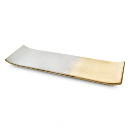 Patera ceramiczna  dekoracyjna kremowo-złota łączący fakturę granitu z lśniącą powierzchnią 39x12x3 cm MAX 1
