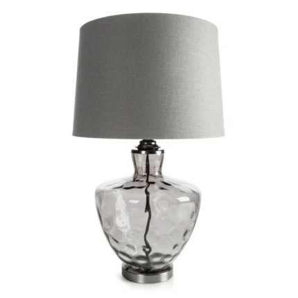Lampa stołowa do pokoju srebrna z lekko dymionego szkła i matowym abażurem 30 x 74 cm ADELINE