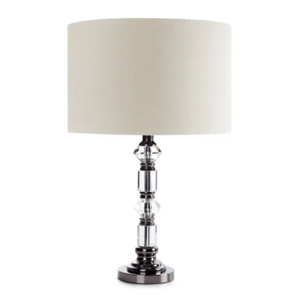 Lampa stołowa beżowa zdobiona szklanymi kryształkami oraz matowym abażurem 41x63 cm SANDI