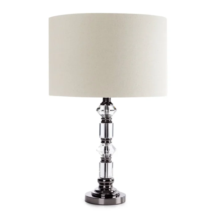 Lampa stołowa beżowa zdobiona szklanymi kryształkami oraz matowym abażurem 41x63 cm SANDI