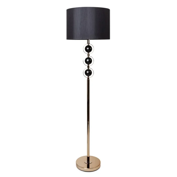 Lampa stojąca do salonu czarno, złota z satynowym abażurem 41 x 153 cm AMELIA