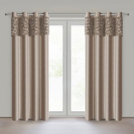 ZASŁONA GOTOWA ROSES 13 NA TAŚMIE 140 X 250 CM CIEMNOBEŻOWY