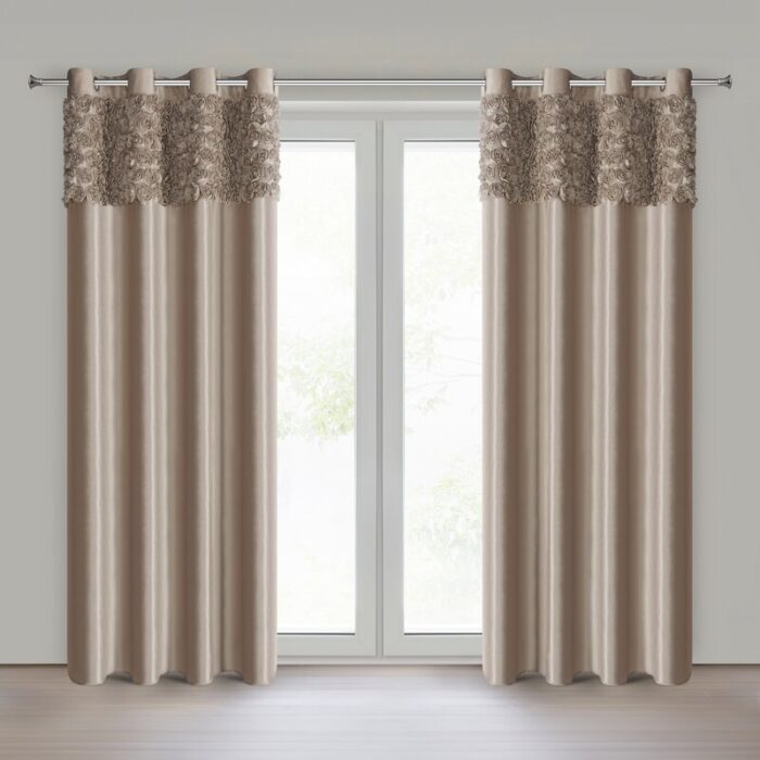ZASŁONA GOTOWA ROSES 13 NA TAŚMIE 140 X 250 CM CIEMNOBEŻOWY