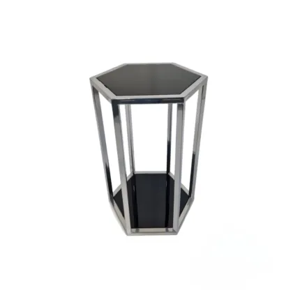 Stolik pomocniczy glamour Verona 36/41/61cm boczny stolik nocny czarne szkło srebrny