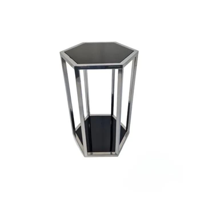 Stolik pomocniczy glamour Verona 36/41/61cm boczny stolik nocny czarne szkło srebrny