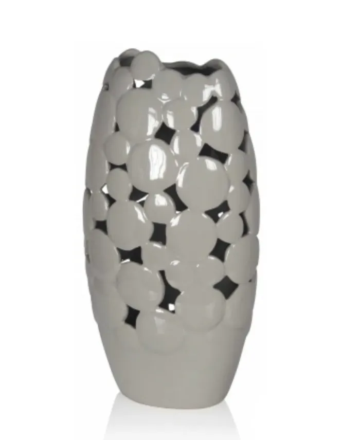 Wazon szary ozdobne ażurowe wycięcia 32 cm