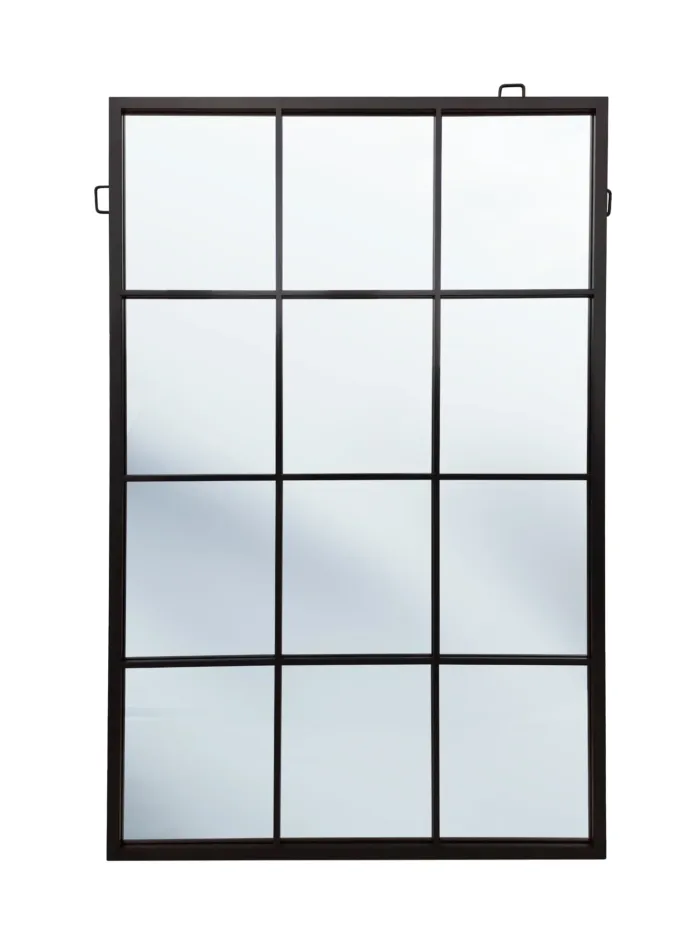 Lustro Boston 120/80cm w stylu loft okienne z czarnymi szprosami i stalową ramą