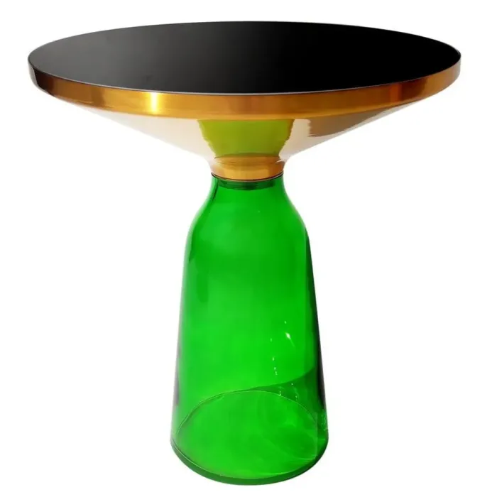 Stolik kawowy glamour Bottle Table 50/53cm zielono-złoty osadzony na szklanej nodze