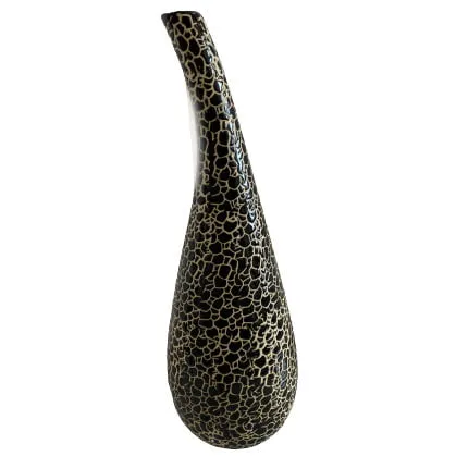 Wazon dekoracyjny w czarno-złote zdobienia z wygiętą szyjką 36cm