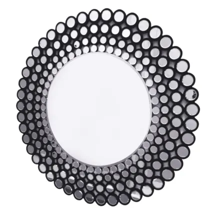 Lustro okrągłe Ines C 120cm w stylu glamour w ramie z mniejszych czarnych lustrzanych kółek