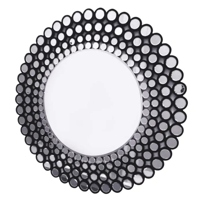 Lustro okrągłe Ines C 120cm w stylu glamour w ramie z mniejszych czarnych lustrzanych kółek