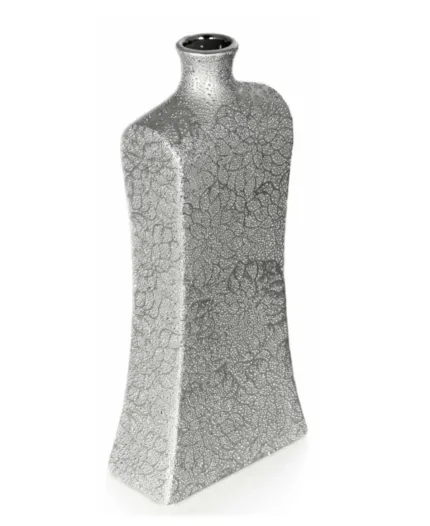 Wazon srebrny dekoracyjny w niebanalnym kształcie ozdobiony kwiatowym wzorem 40 cm