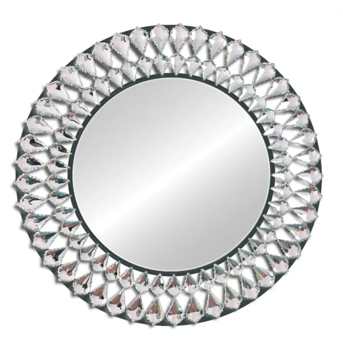 Lustro Marsylia glamour 80cm czarne okrągłe w dekoracyjnej ramie z kryształkami w kształcie łez