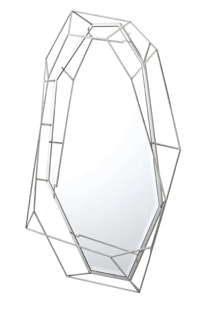 Lustro Massei II 78/127cm o nieregularnym wielokątnym kształcie ze srebrną metalową ramą