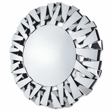 Lustro Ness 100cm glamour okrągłe w dekoracyjnej ramie z lustrzanych fragmentów ustawionych pod kątami